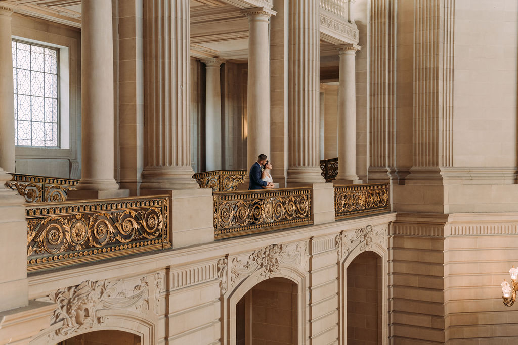 bride and groom at the gorgeous San Francisco city hall for their elopement