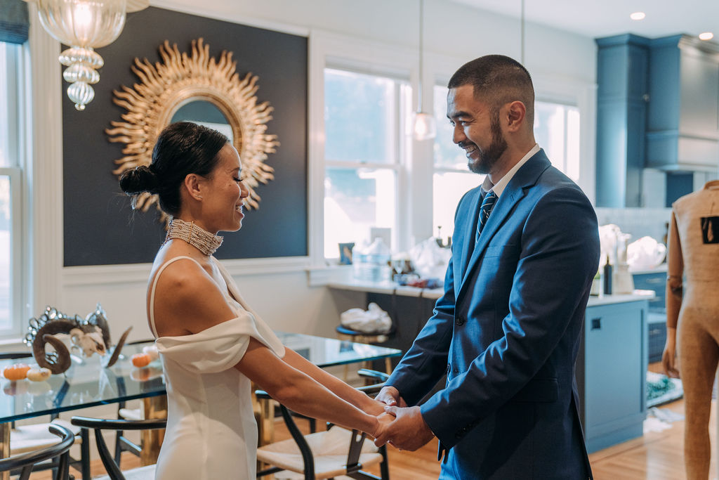 bride and groom first look