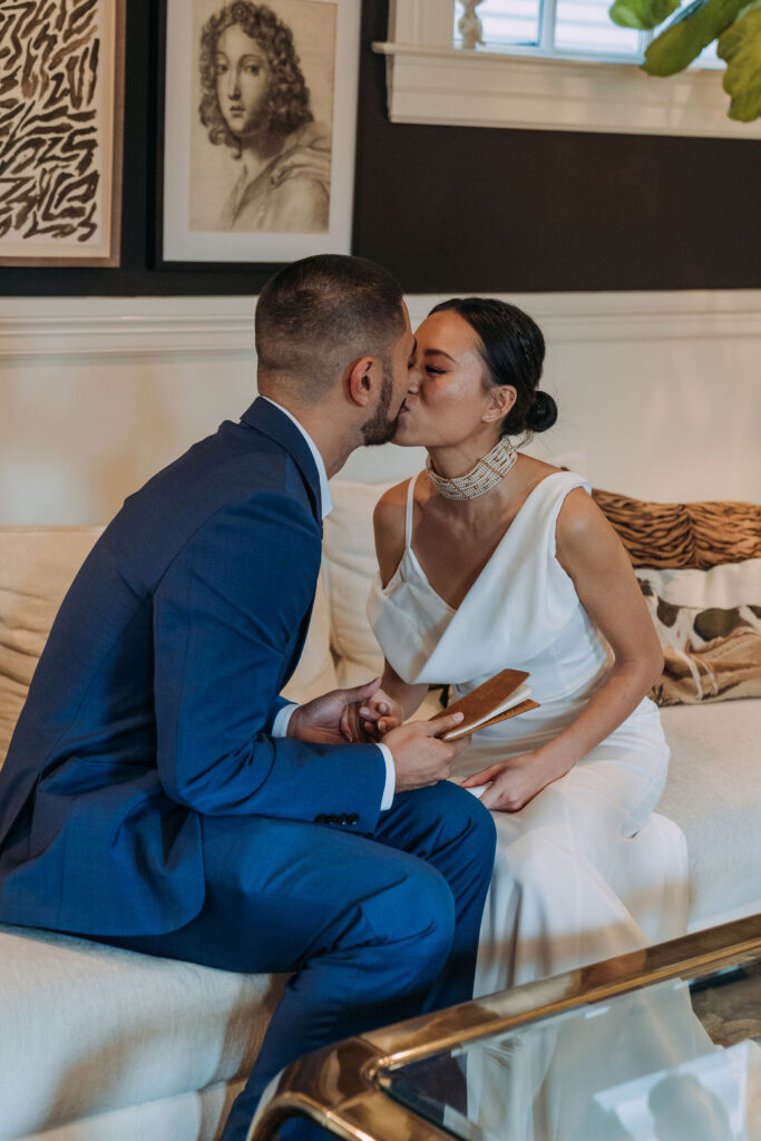 bride and groom exchanging private vows