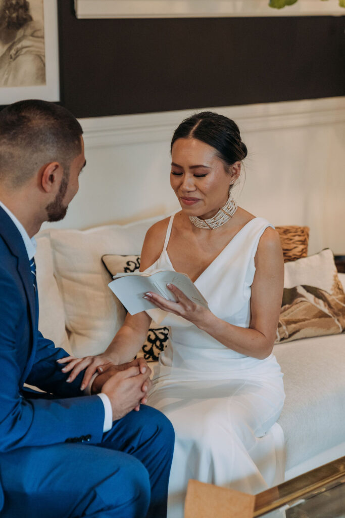 bride and groom exchanging private vows