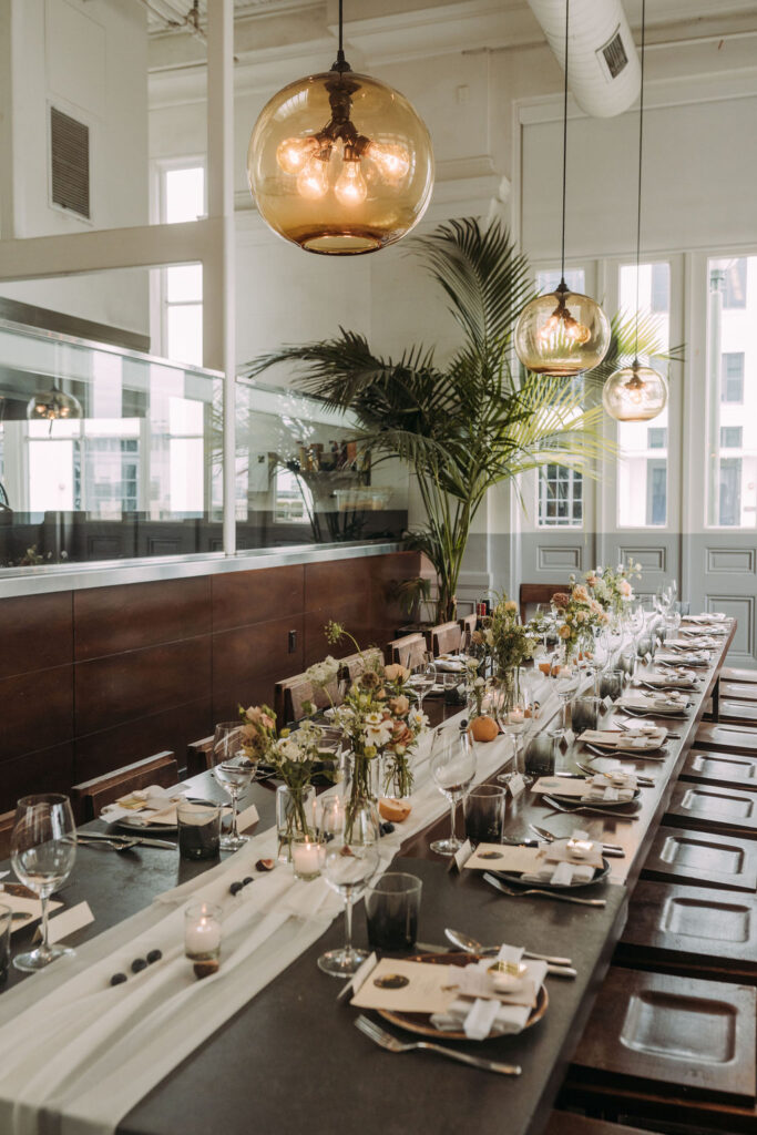 elegant reception set up at a restaurant